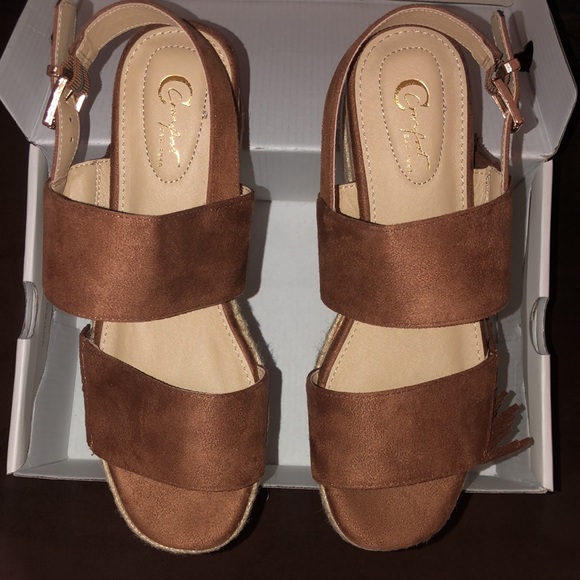 Comfort Cognac (Brown) Fringe Wedges - Picture 6 of 12